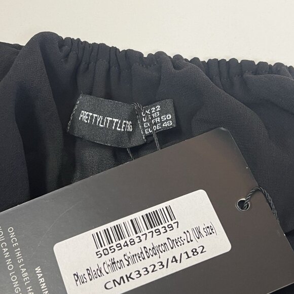 PRETTY LITTLE THING Black Chiffon Shirred Bodycon Dress Size 18 - Picture 5 of 7